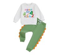 Toddler Baby Boy 1st/2nd/3rd/4th Birthday Outfit Long Sleeve Letter Dinosaur Print Sweatshirt Pullover Top and Elastic Waist Pants 2Pcs First Birthday Clothes for Little Boys (Green Four, 4-5 Years)