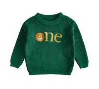 Toddler Baby Boy 1st 2nd Birthday Jumper Oversized Chunky Knitted Sweater Pullover Cute Winter Clothes First Birthday Cake Smash Outfit (One Lion Dark Green, 12-18 Months)
