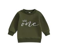 Toddler Baby Boy 1st Birthday Sweatshirt Long Sleeve Round Neck Letter Embroidery Shirt Sweatshirt Pullovers Top First Birthday Party Clothes Outfits for Little Boy (Army Green, 6-12 Months)