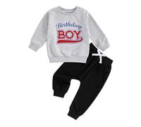 Toddler Baby Boy Birthday Outfit One/Two Letter Embroidery T-shirt Jogger Shorts Waffle Summer Clothes Baby Boy my 1st Birthday Outfit (Gray Long, 18-24 Months)