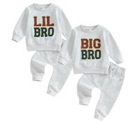 Toddler Baby Boy Brother Matching Outfits Long Sleeve Big Bro/Lil Bro Embroidery Sweatshirt Pullover with Elastic Waist Sweatpants Sets 2Pcs Clothes for Little Boys (Gray Big Bro, 6-12 Months)