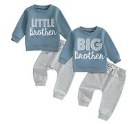 Toddler Baby Boy Brother Matching Outfits Long Sleeve Lil Bro/Big Bro Embroidery Sweatshirt Pullover with Elastic Waist Sweatpants Sets 2Pcs Clothes for Little Boys (Navy Lil Bro, 0-3 Months)