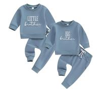 Toddler Baby Boy Brother Matching Outfits Long Sleeve Lil Bro/Big Bro Embroidery Sweatshirt Pullover with Elastic Waist Sweatpants Sets 2Pcs Clothes for Little Boys (Blue Big Bro, 18-24 Months)