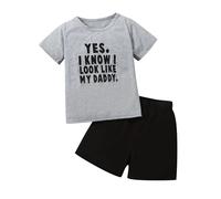 Toddler Baby Boy Clothes Outfits Short Summer Sleeve Letters Printed Shirt Shorts Sets 2PC Little Boy Clothing (Grey, 9-10 Years)