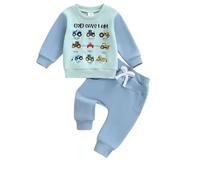 Toddler Baby Boy Fall Clothes Set God Says I Am Long Sleeve Sweatshirt Pullover Tops Joggers Pant Trouser Set 2pcs Tracksuits Winter Outfits (Blue Contrast Color, 3-4 Years)