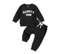 Toddler Baby Boy Fall Winter Outfits Long Sleeve Daddy 's Letter Embroidery Sweatshirt Pullover Shirt Top with Elastic Long Pants Sets 2Pcs Waffle Clothes for Little Boys (Black, 2-3 Years)