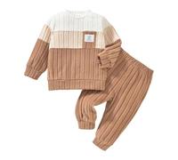 Toddler Baby Boy Fall Winter Warm Outfits Splicing Color Long Sleeve Sweatshirt Pullover Elastic Jogger Long Pants Set 2pcs Infant Boy Clothes Spring (Brown, 2-3 Years)