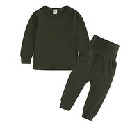 Toddler Baby Boy Girl Clothes Spring Fall Outfits Long Sleeve Sweatshirt Elastic Waist Pants Sets 2 Piece Clothing Set Boys Girls Casual Play Clothing Sets (Army Green, 3-6 Months)