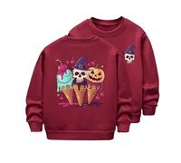 Toddler Baby Boy Girl Halloween Sweatshirts Long Sleeved Skeleton Pumpkin T Shirt Fleece Warm Round Neck Sweater Kids Oversized Pullover Graphic Halloween Clothes (Red, 3-4 Years)