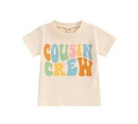 Toddler Baby Boy Girl Short Sleeve Crew Neck T Shirt Summer Basic Tee Letter Printed Matching Outfits (Beige-Cousin, 6-7 Years)