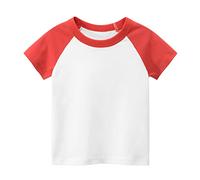 Toddler Baby Boy Girls Short Sleeve Color Block T-Shirt Kids Baseball Shirt Crewneck Tee Athletic Shirts Cute Tops Athletic Clothes (Red, 6-7 Years)