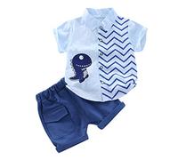 Toddler Baby Boy Hawaiian T-Shirt and Shorts Outfit Set Cartoon Pattern Short Sleeve Button Down Shirt + Shorts Summer Outfit 2PCS (Blue, 2-3 Years)