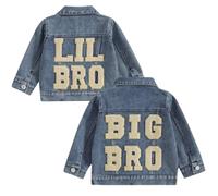Toddler Baby Boy Matching Brother Jacket Outfits Long Sleeve Lil Bro/Big Bro Embroidery Denim Jacket Cardigan Sweatshirt Pullovers Tops Button Jeans Coat Outerwear (Blue Lil Bro, 0-3 Months)