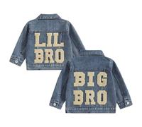 Toddler Baby Boy Matching Brother Jacket Outfits Long Sleeve Lil Bro/Big Bro Embroidery Denim Jacket Cardigan Sweatshirt Pullovers Tops Button Jeans Coat Outerwear (Blue Lil Bro, 12-18 Months)
