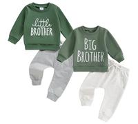 Toddler Baby Boy Matching Brother Outfit Long Sleeve Lil Bro/Big Bro Print Sweatshirt Pullover Shirt Top and Elastic Waist Pants 2Pcs Tracksuit Clothes for Little Boys (Green Lil Bro, 0-6 Months)