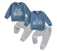 Toddler Baby Boy Matching Brother Outfit Long Sleeve Lil Bro/Big Bro Print Sweatshirt Pullover Shirt Top and Elastic Waist Pants 2Pcs Tracksuit Clothes for Little Boys (Blue Lil Bro, 18-24 Months)