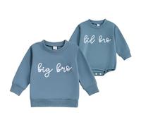 Toddler Baby Boy Matching Brother Sweatshirt/Romper Long Sleeve Lil Bro/Big Bro Embroidery Pullovers/Bodysuit Brother Top/Jumpsuit Casual Daily Fall Winter Outfit (Water Lil Bro, 0-3 Months)