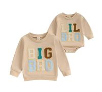 Toddler Baby Boy Matching Brother Sweatshirt/Romper Long Sleeve Lil Bro/Big Bro Embroidery Pullovers/Bodysuit Brother Top/Jumpsuit Casual Daily Fall Winter Outfit (Apricot Big Bro, 5-6 Years)