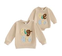 Toddler Baby Boy Matching Brother Sweatshirt/Romper Long Sleeve Lil Bro/Big Bro Embroidery Pullovers/Bodysuit Brother Top/Jumpsuit Casual Daily Fall Winter Outfit (Beige Lil Bro, 0-3 Months)