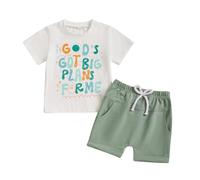 Toddler Baby Boy Summer Outfits Digger Letter Print Short Sleeve T Shirts Elastic Waist Shorts 2Pcs Clothes Set (White God's, 12-18 Months)