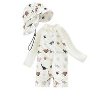 Toddler Baby Boy Swimwear Kids Rash Guard Swimsuit UPF 50+ Sun Protection Toddler Bathing Suit with Sun Hat Marine Animal Print Half Zipper Long Sleeve Swimwear Infant One Piece Swimsuit