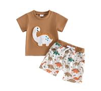 Toddler Baby Boys 3pcs Outfits Dinosaur t-Shirt Shorts Set (Russet, 2-3T)