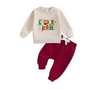 Toddler Baby Boys Christmas Outfits Gingerbread Man Cousin Crew Embroidery Jumper Long Sleeve Sweatshirts Pants 2pcs Set Unisex Tracksuit Newborn Xmas (Khaki, 4-5 Years)