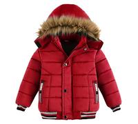 Toddler Baby Boys Coat Down Jacket Winter Winter Faux Fur Hooded Puffer Quilted Jackets Warm Windproof Lightweight Outerwear Clothes Kids Snowsuit Coats Red 5-6 Years