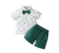 Toddler Baby Boys Easter Outfit Gentleman Bunny Print Short Sleeve Button Down Shirt Tops Shorts Set Summer Clothes Set Cute Easter Lamb Fancy Dress for Toddler Kids Party (Green, 18-24 Months)