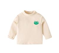 Toddler Baby Boys Girls Basic Long Sleeve Thermal Top Lightweight Mock Neck Shirts Top Fall Undershirt Cute Frog Animals Print Warm Clothes Outfits (Beige, 18-24 Months)