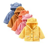 Toddler Baby Boys Girls Bear Hooded Fleece Jacket with Pocket Teddy Coat Button-up Kids Winter Warm Plush Coat Long Sleeve Hooded Jacket Thick Coat (Brown, 2-3 Years)
