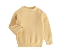 Toddler Baby Boys Girls Crewneck Cable Knit Sweater Casual Solid Color Long Sleeve Pullover Sweatshirt for Infant Baby Boys Girls Warm Winter Clothes Outerwear (Yellow, 18-24 Months)