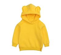 Toddler Baby Boys Girls Fleece Hoodies Pullover Sweatshirt Hooded Bear Ears Solid Thick Cute Fall Winter Clothes Girls Jumpers (Yellow, 9-12 Months)