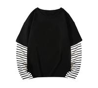 Toddler Baby Boys Girls Graphic Long Sleeve Layered T-Shirts Spring Fall Shirt Cotton Striped T Shirt Top for Kids 2t Shirt Girls (Black, 4-5 Years)