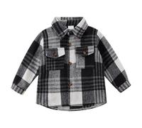 Toddler Baby Boys Girls Jacket Coat Long Sleeve Plaid Thicked Flannel Button-down Shirts Little Kids Fall Winter Dress Clothes 1-5 Years