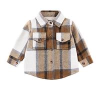 Toddler Baby Boys Girls Jacket Coat Long Sleeve Plaid Thicked Flannel Button-down Shirts Little Kids Fall Winter Dress Clothes 1-5 Years