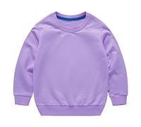 Toddler Baby Boys Girls Long Sleeve Crewneck Pullover Sweatshirt Casual Solid Oversized Cotton Tops Infant Girl Clothes Threaded Neckline Boys (Purple, 6-12 Months)