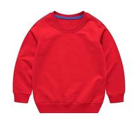 Toddler Baby Boys Girls Long Sleeve Crewneck Pullover Sweatshirt Casual Solid Oversized Cotton Tops Infant Girl Clothes Threaded Neckline Boys (Red, 12-18 Months)