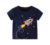Toddler Baby Boys Girls Short Sleeve Crewneck T-Shirt Tops Rocket Print Shirts Kids Summer Casual Graphic Tee Shirts Girls Summer Outfits (Black, 18-24 Months)