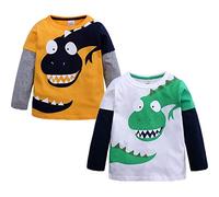 Toddler Baby Boys Graphic Long Sleeve T Shirt Dinosaur Pullover Crewneck Shirts Kids Cartoon Tee Baby Fall Clothes Toddler Boys Cute Dinosaur Print Tops (Yellow, 12-18 Months)