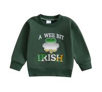 Toddler Baby Boys Irish Theme Sweatshirt Long Sleeve Round Neckline Letters and Clovers Print Shirt Jumpers Little Boys St Patrick's Day Soft Tops Clothes (Dark Green, 12-18 Months)