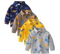 Toddler Baby Boys Long Sleeve Polo Shirts Dinosaur Print Pullover Shirt Fall Tops Collar Polo Shirts Kids Boys Kids Under Shirts Boys (Yellow, 3-4 Years)