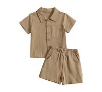 Toddler Baby Boys Outfits&Set Solid Color Cotton Linen Stand Up Collar Top and Shorts Outdoor Casual Suit Baby Girl Winter Shoes (Coffee, 18-24 Months)