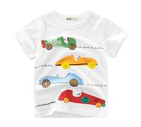 Toddler Baby Boys Short Sleeve Shirts Summer Cotton Casual Truck Print Tshirt Graphic Crewneck Clothing Kids Packs Cotton Tee Tops Casual Dump Youth Sports Athletic Outfit (White, 2-3 Years)