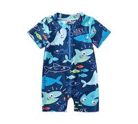 Toddler Baby Boys Short Sleeve Swimsuit OnesPiece Zip Rashguard Bathing Suits Jumpsuit Swimwear (Blue, 6-12 Months)