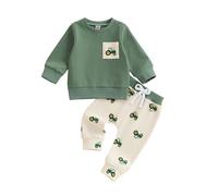 Toddler Baby Boys Spring Outfits Tractor Print Jumper Long Sleeve Tops Jogger Trousers Pants Set Infant Baby Boy Farm Clothes Set (Green, 2-3T)