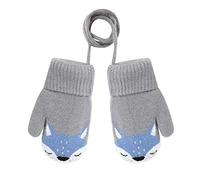 Toddler Baby Cartoon Fox Short Knitted Gloves Infants Kids Winter Thermal Fleece Lining Mittens Outdoor Warm Cozy Walking Playing Travel Camping Ski Full Finger Gloves Hands Warmer for 1-3 Yrs