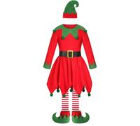 Toddler Baby Christmas Elf Costume Outfit Child's Fairy Tales And Costumes Fancy Dress Green Top Red Pants Belt Hat Shoe Covers Forest Kids For Accessory Props (B#Red,6-7 Years)
