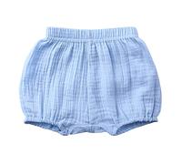 Toddler Baby Cotton Linen Ruffle Solid Color Shorts Casual Loose Summer Shorts Elastic Waisted Baggy Comfy Clothes (Blue, 18-24 Months)