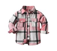 Toddler Baby Flannel Shirt Checked Plaid Button Up Top Christmas Plaid Shirt Long Sleeve Thick Warm Jacket Kids Cute Clothes (A-Pink, 3-4 Years)